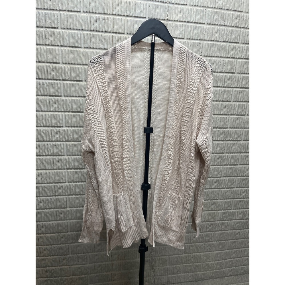 Cream Open Front Mixed Knit Cardigan Sweater XL CAA06B4G001GG Pockets Boho